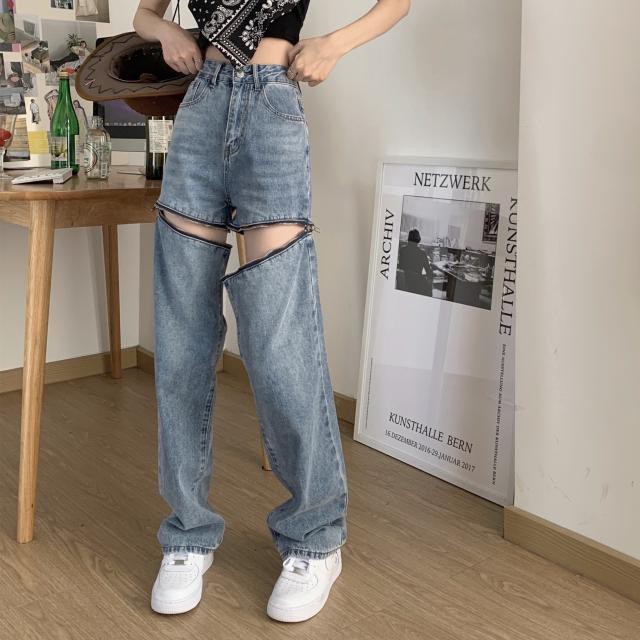 Quần jeans ROSE BLACKPINK ulzzang ống rộng kéo khoá phong cách cá tính thời trang Becky