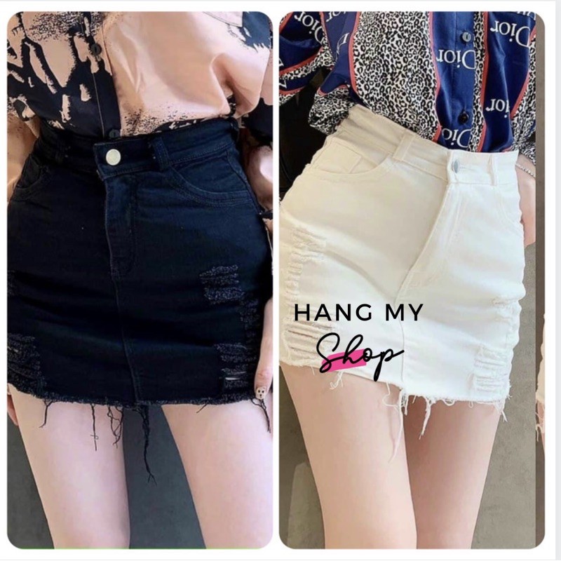 Chân Váy Kaki Jeans Rách Cực Đẹp Hai Màu