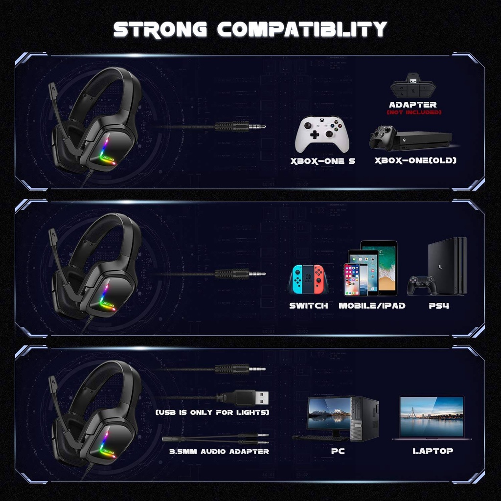 Tai nghe chơi game ONIKUMA K20 với Mic Over ear Tai Nghe có Dây Dành Cho PC Gaming