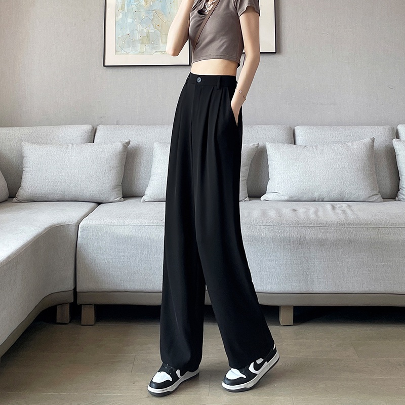 Quần dài SUXI dáng rộng lưng cao màu trơn đơn giản thời trang dành cho nữ