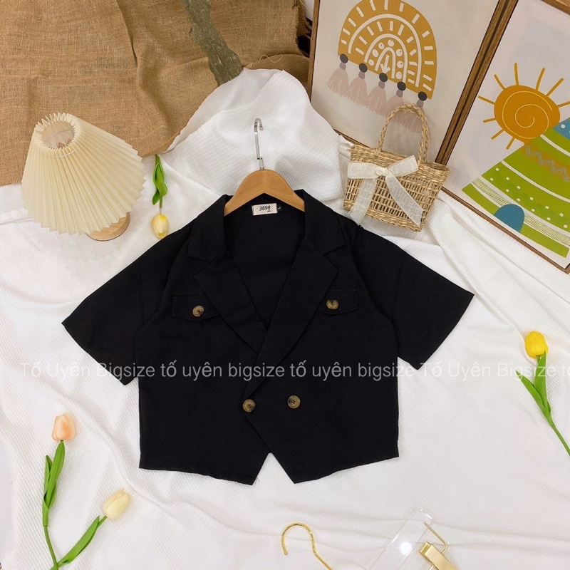 (T.U Bigsize 50-80kg) Áo Blazer Cổ Vest Dáng Ngắn 1 Lớp Phong Cách Ulzzang | BigBuy360 - bigbuy360.vn