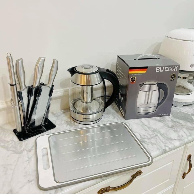 Ấm Siêu Tốc Thuỷ Tinh Bucook 1L8 Công Nghệ Đức Bình Siêu Tốc Có Ấm Lọc Trà Có Đèn Xung Quanh