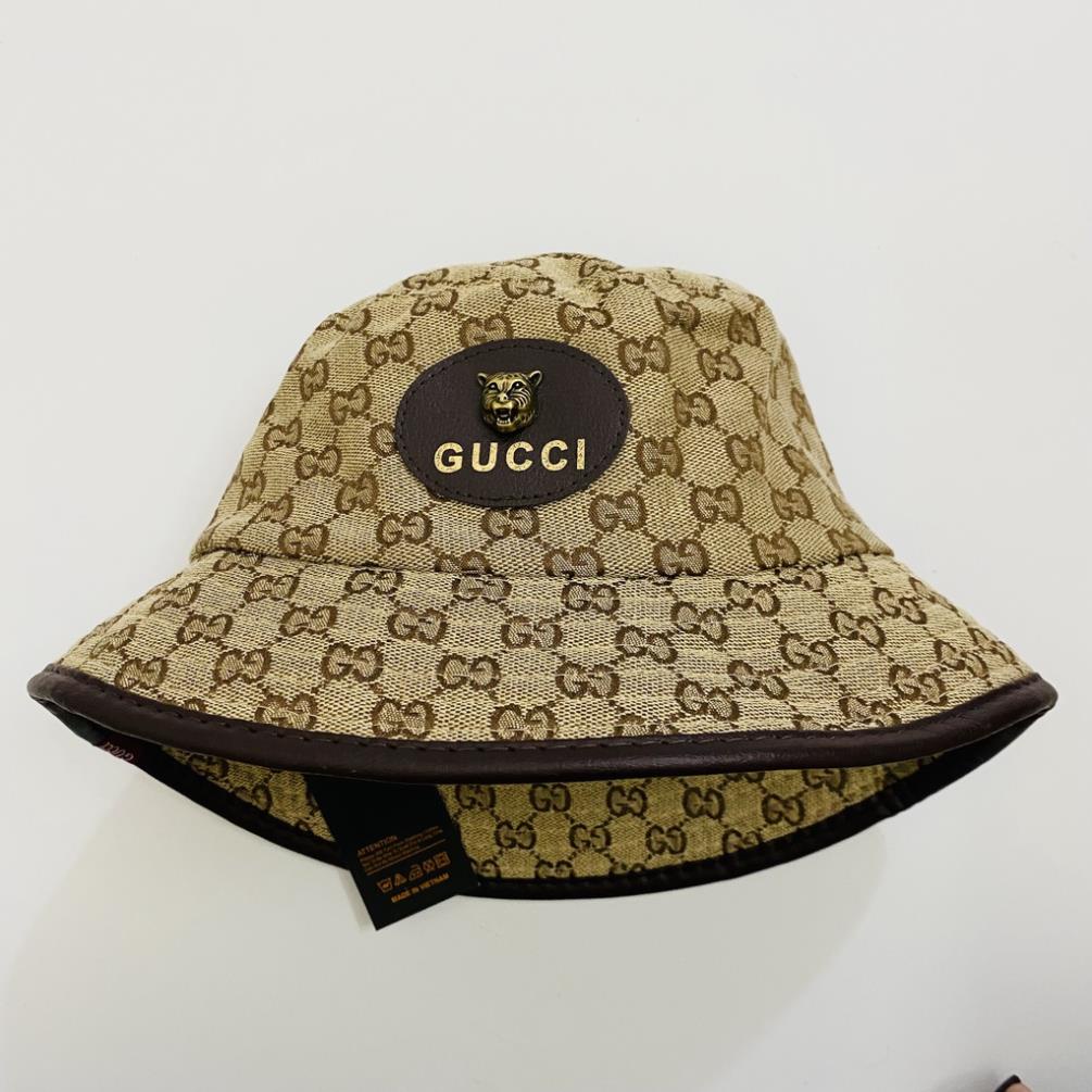 Nón bucket nữ, mũ bucket phối da sành điệu, huy hiệu sang chảnh - Thóc store