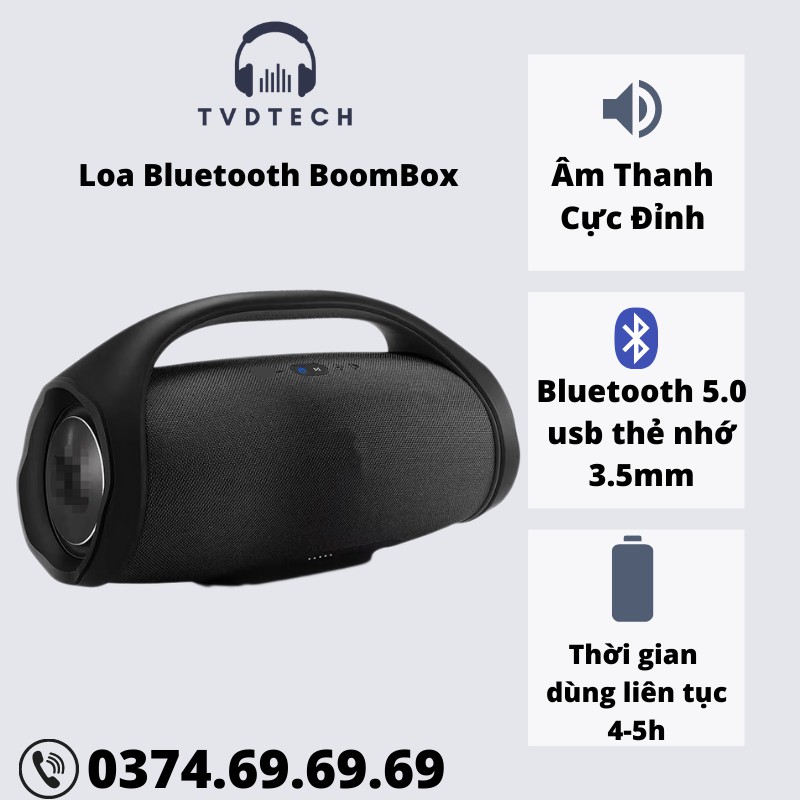 Tvdtech LOA BLUETOOTH BOOMSBOX, Loa Nghe Nhạc Hay Âm Thanh Chất Lượng Công Suất 60W CÓ KHE CẮM THẺ NHỚ USB [BH 6 THÁNG]
