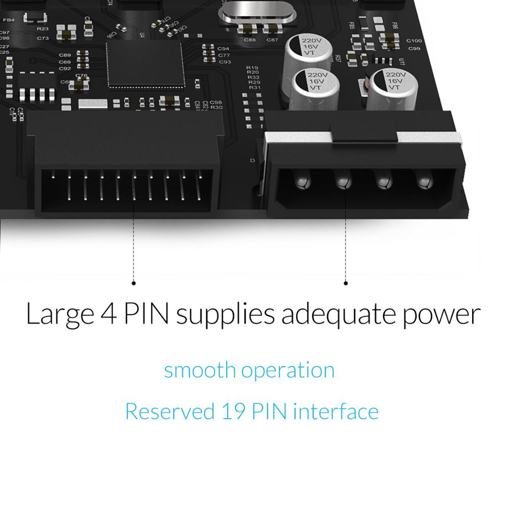 Card mở rộng ORICO PVU3-5O2 cổng Pci express usb3.0 có 5 cổng hỗ trợ mở rộng và đầu nối nguồn 4 pin