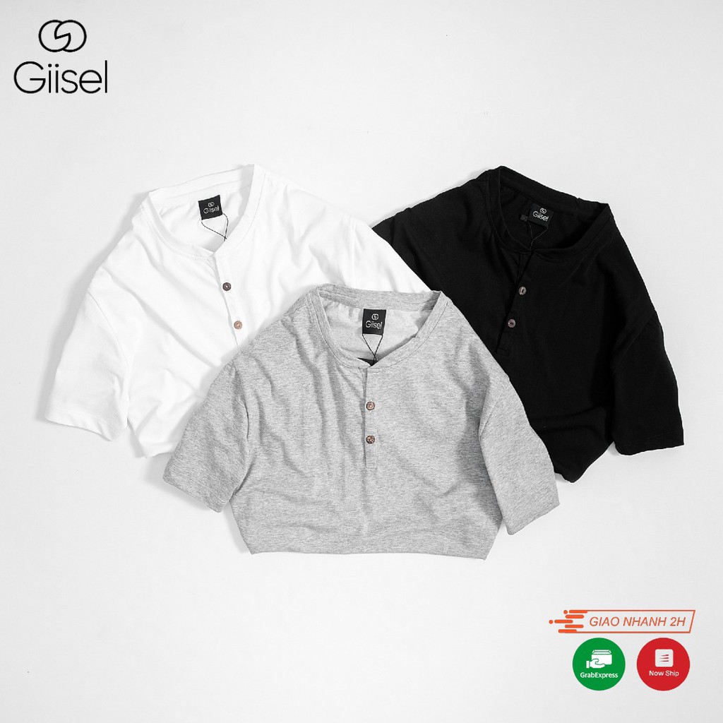 Áo thun nam nữ unisex phông cộc tay henley 3 khuy cotton co giãn Giisel | BigBuy360 - bigbuy360.vn