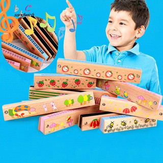 SDWC Wooden 16 Holes Cartoon Harmonica Musical Instrument Early Educational Kids Gift