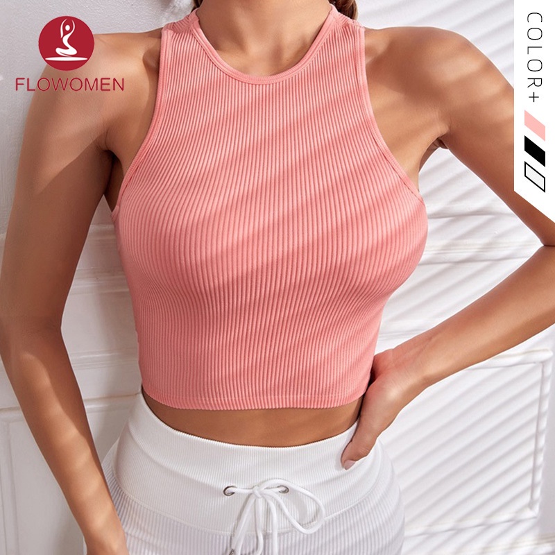 Flo Áo Ngực Thể Thao Dạng crop top Không Đường May Kẻ Sọc Màu Trơn Mau Khô Tập yoga Thể Dục Thể Thao Cho Nữ Màu Trắng Đen Hồng Xám Nâu