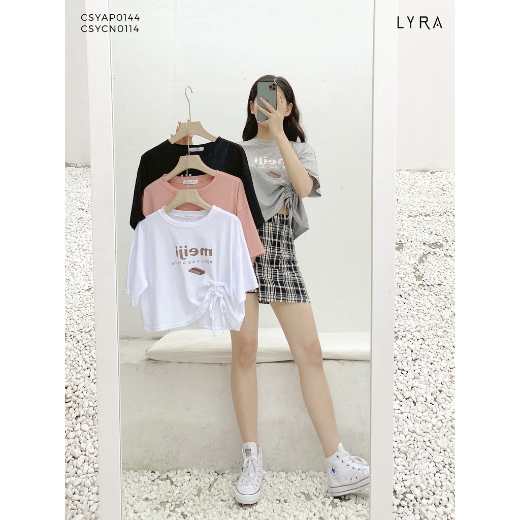 Áo phông nữ crotop MEIJI LYRA, thun cổ tròn basic ngắn tay dáng suông rút dây một bên năng động-CSYAP0144 | BigBuy360 - bigbuy360.vn