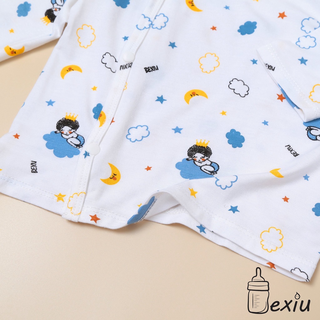 Bộ đồ cài lệch tay dài in rơi Bexiu - Quần Áo Trẻ Sơ Sinh  Vải Cotton Lạnh Cao Cấp Cho Bé Trai Và Gái Từ 4-9 kg