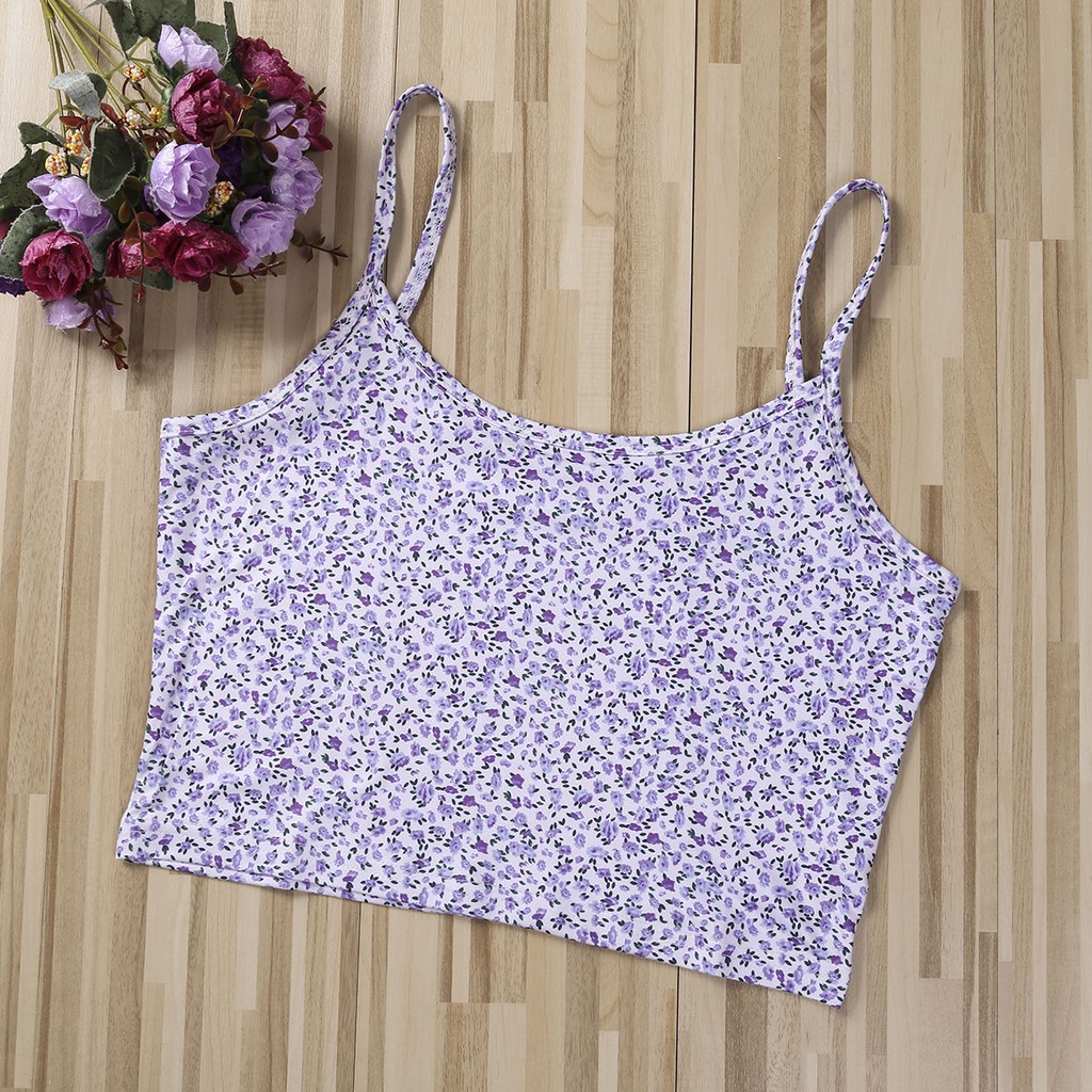 Áo Tank Top Hai Dây Hở Lưng In Hoa Dễ Thương Thời Trang Cho Phụ Nữ