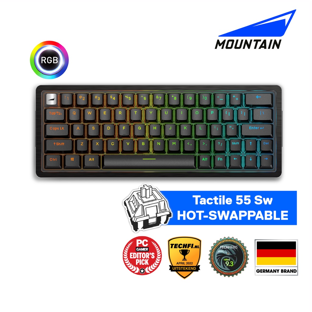 Bàn phím cơ có dây Moutain Everest 60 Black / Tactile 55 Sw / Hot-Swappable
