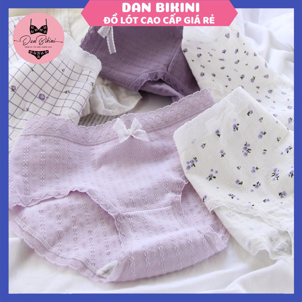 Quần Lót Nữ ❤️FREESHIP❤️ Quần Lót Nữ cotton viền ren họa tiết hoa lavender điệu đà quyến rũ mã A000