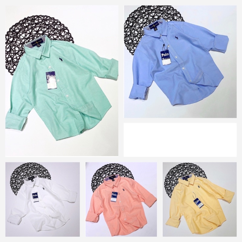 ÁO SƠ MI BÉ TRAI TAY DÀI VẢI TRƠN VỚI NĂM MÀU CAM VÀNG XANH NGỌC DA TRỜI TRẮNG CHO BÉ TRAI 13-48 KG