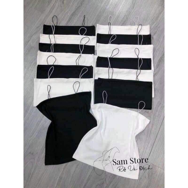 Áo hai dây bún sợi thun gân đẹp 100% cotton đen trắng áo croptop ôm
