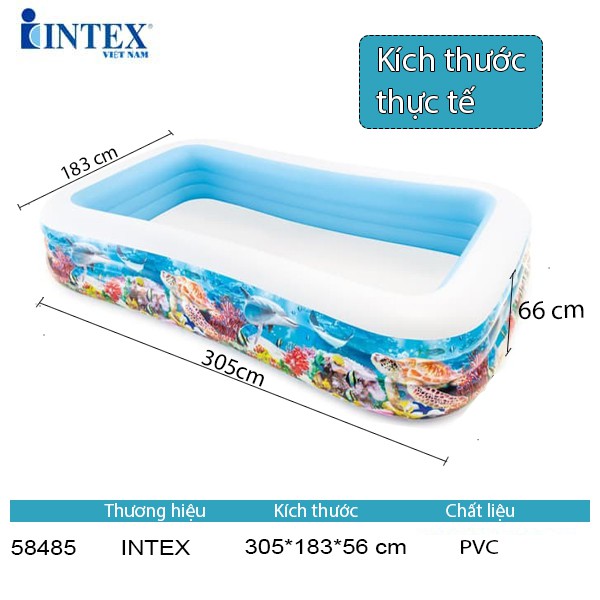Hồ bơi cho bé Intex 58485, bể phao người lớn dài 3m, có thể 4-5 bé chơi, an toàn chính hãng, bảo hành 12 tháng