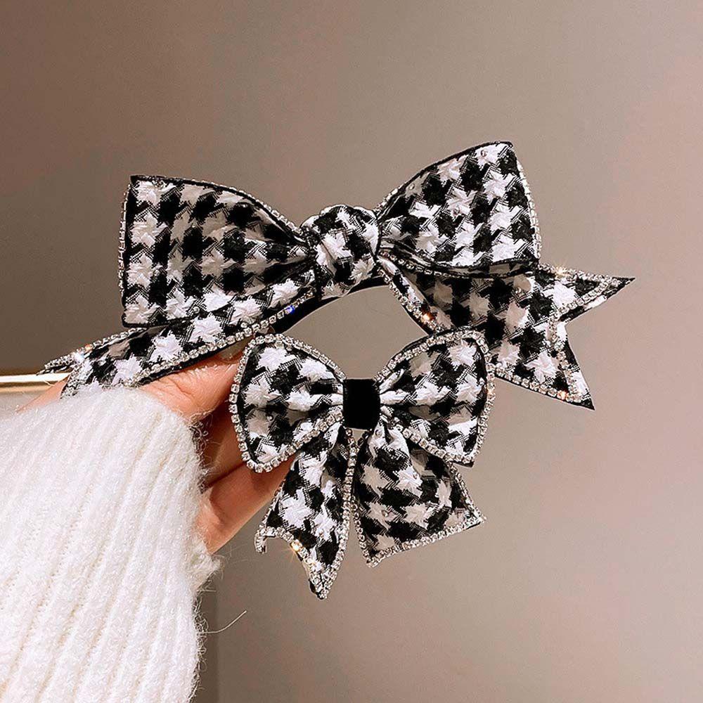 Kẹp Tóc Nơ Bướm Họa Tiết Houndstooth WMES15H Ngọt Ngào Khí Chất|Kẹp Tóc Nơ Ruy Băng Phong Cách Hàn Quốc