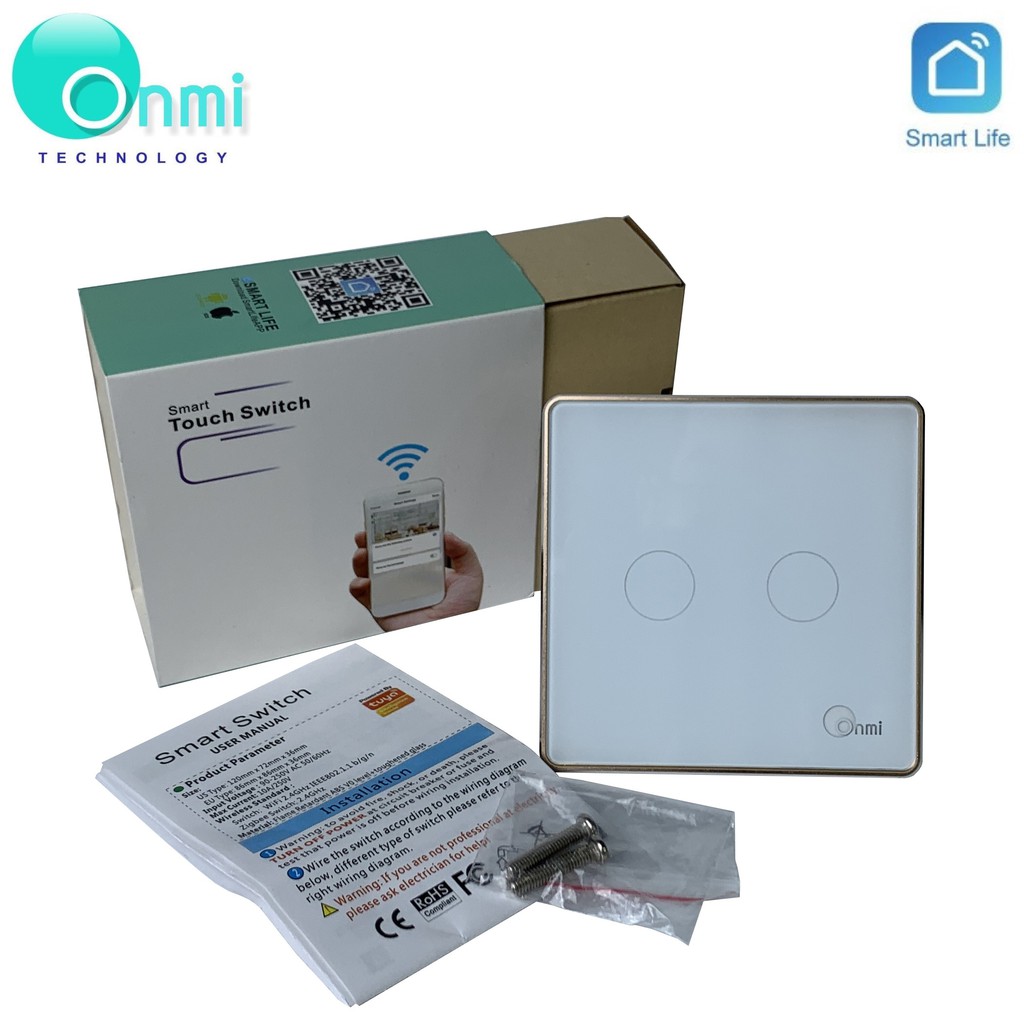 Bán sỉ - Công tắc điện cảm ứng wifi thông minh viền nhôm, công tắc điều khiển từ xa tuya smart ONMI dùng app điện thoại