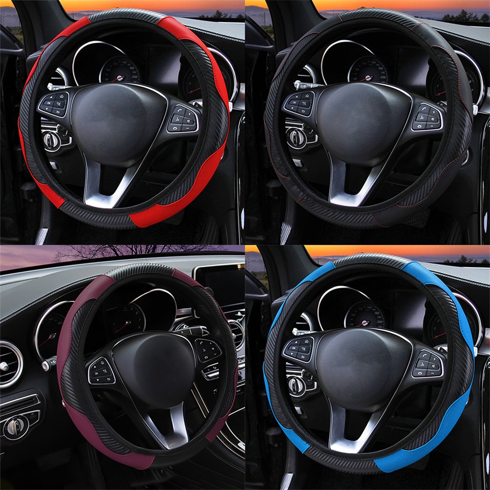 Vỏ Bọc Vô Lăng Xe Hơi Bằng Da PU Chống Trượt Thoáng Khí 37-38cm