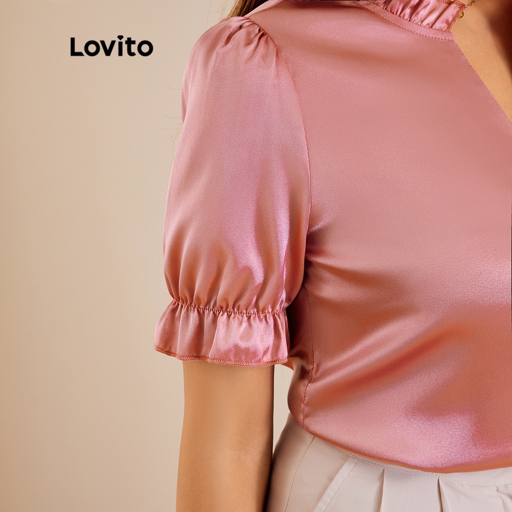 Lovito Áo sơ mi có cổ đứng trơn thanh lịch L22LD019 (Hồng)