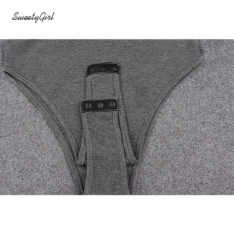 Bộ Áo Liền Quần Tay Dài Cổ Chữ V Màu Trơn Cài Khuy Thời Trang Đường Phố Cho Nữ