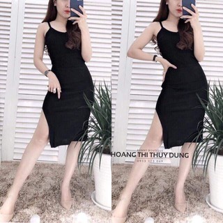 Váy body 2 dây đen xẻ đùi