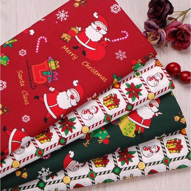 Set 10 vải cotton in họa tiết giáng sinh trang trí đồ thủ công