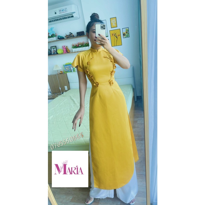 [𝐌𝐀𝐑𝐈𝐀] ÁO DÀI CÁCH TÂN MÀU VÀNG ĐỒNG (HÀNG HOT)