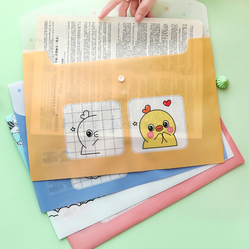 Túi đựng tài liệu khổ A4 bằng nhựa trong suốt in họa tiết hoạt hình phong cách Hàn Quốc
