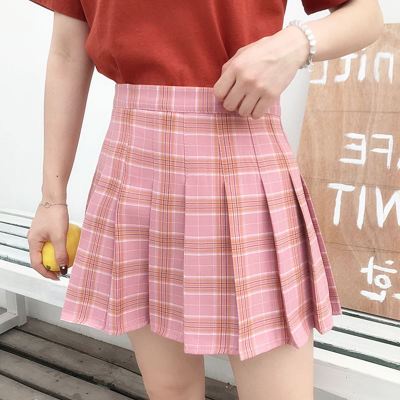 Chân váy xếp ly MIA, Chân váy tennis dáng ngắn xòe chữ A lưng cao, màu caro hồng, có bigsize