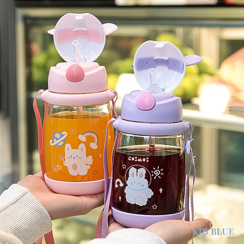 Bình Nước Nhựa Dung Tích 600ml Họa Tiết Thỏ Hoạt Hình Dễ Thương Cho Bé