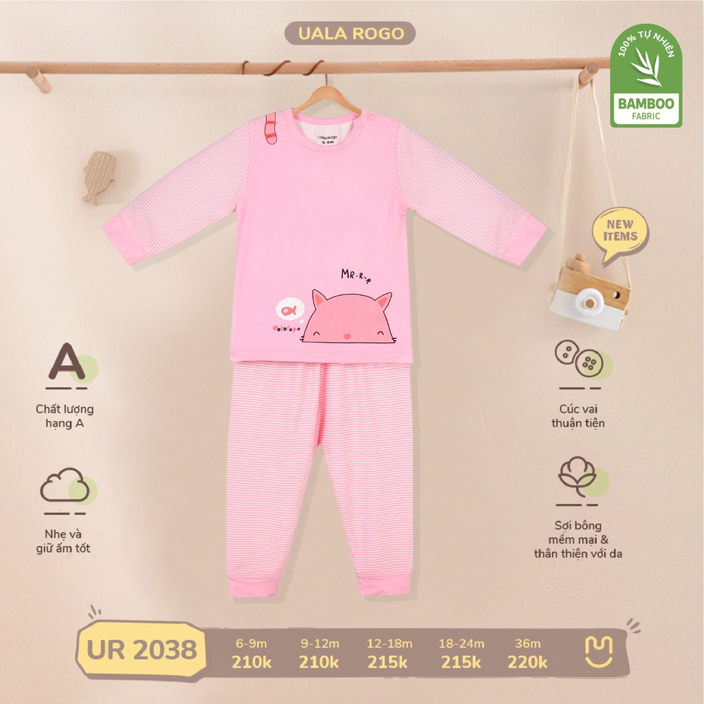 Quần áo bé trai thu đông Ualarogo 6 tháng - 3 tuổi dài tay vải sợi tre Bambo giữ ấm bo ống quần áo trẻ em 2038