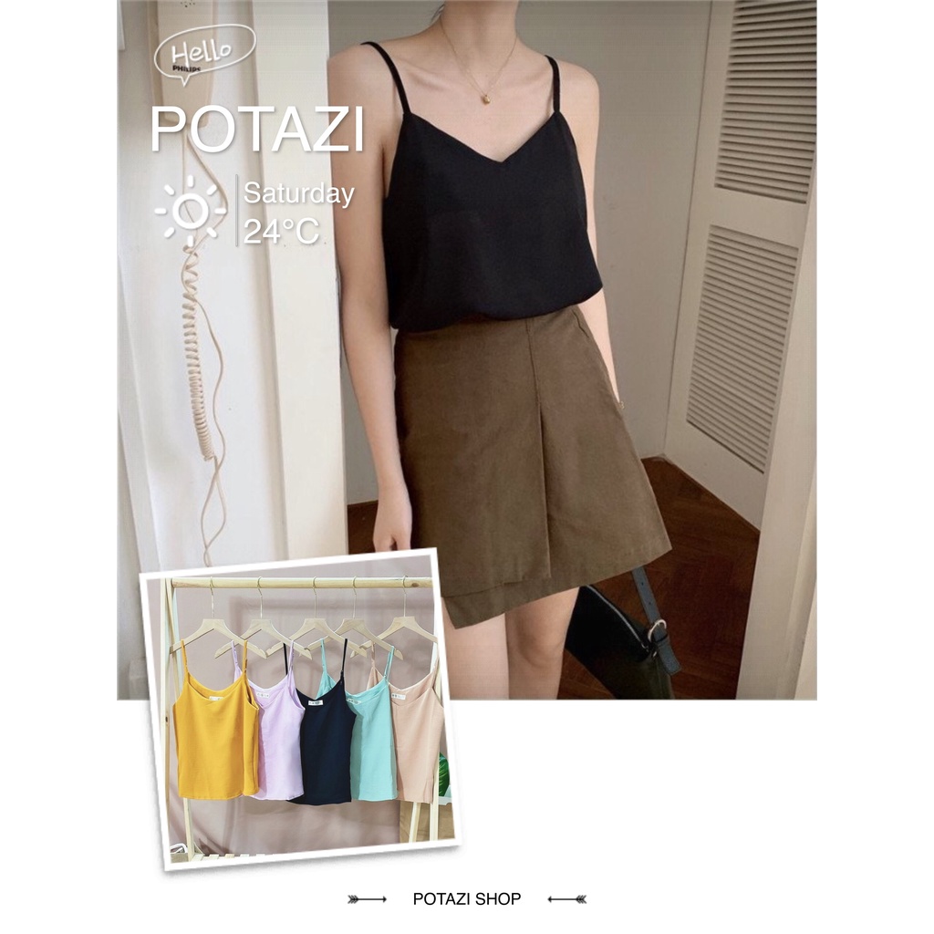 Áo 2 dây đũi lụa siêu mịn mát ulzzang - Áo hai dây nữ cổ tim form rộng HD11
