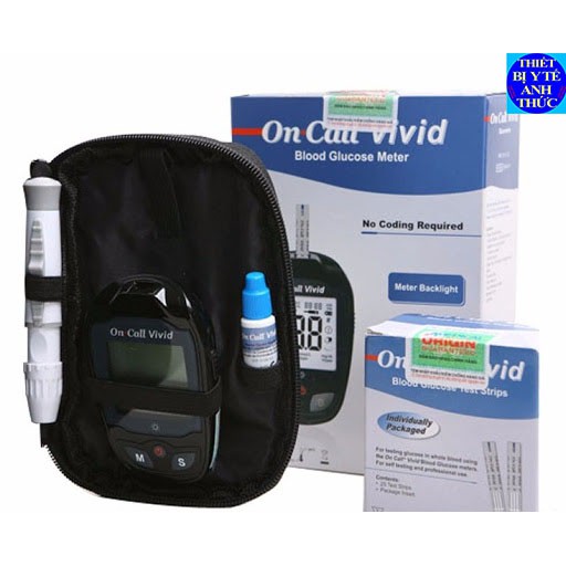 Máy đo đường huyết ( tiểu đường) On-Call Vivid +01 bút bấm kim + 10 kim lấy máu +hộp 25 đầu thử