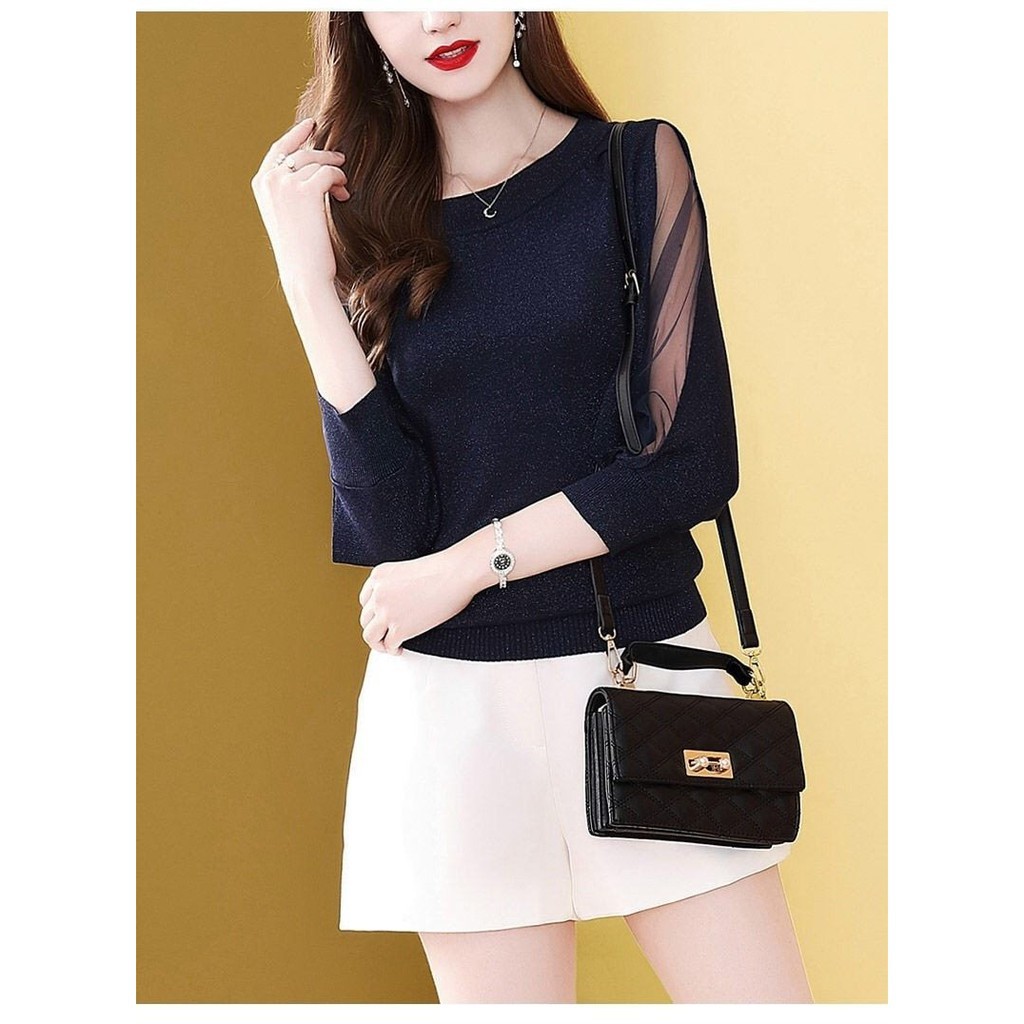ÁO LEN KIM TUYẾN TAY PHỐI REN LƯỚI SIÊU XINH - LS075250 - HÀNG QUẢNG CHÂU