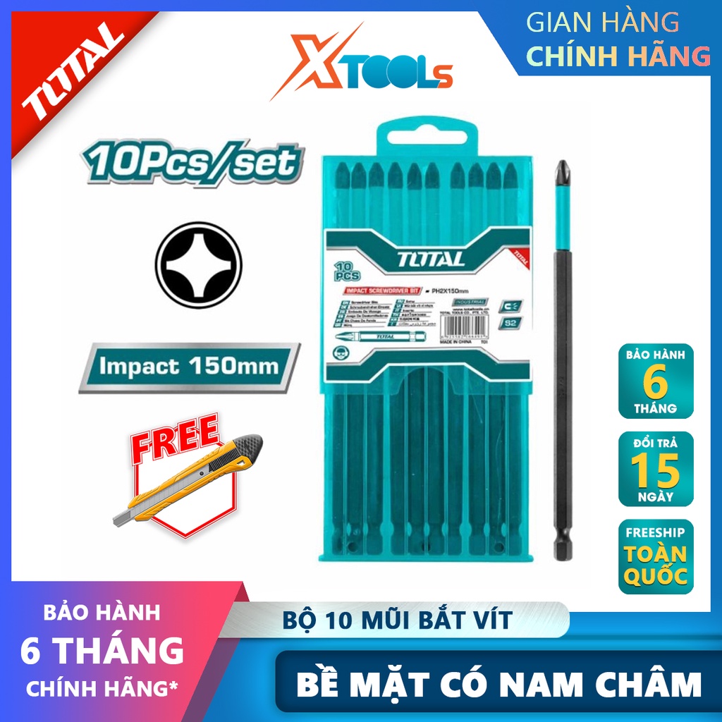 Bộ mũi bắt vít có từ TOTAL TACIM16PH263 | bộ 10 mũi siết vít PH2x150mm thép công nghiệp S2 [CHÍNH HÃNG] [XTOOLs]
