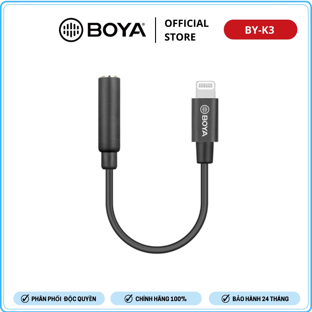 BOYA BY-K3 - Cáp chuyển đổi từ Female TRRS sang Male Lightning (dài 6cm)