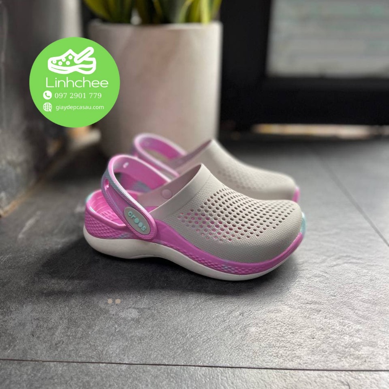 Dép Sục C.ross  360 Literide Trẻ Em  màu ghi hồng Nhựa Kháng Khuẩn