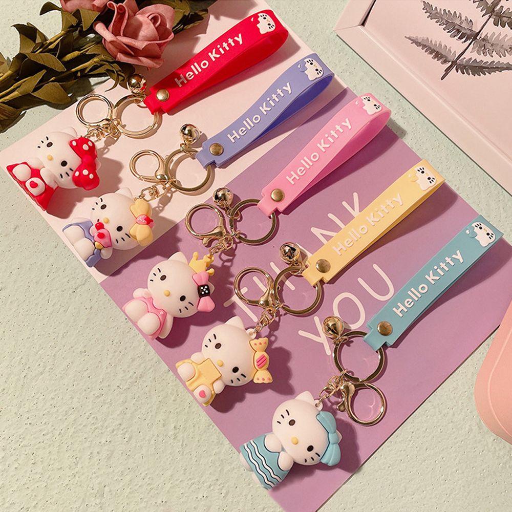 Móc Khóa Hình Mèo Kitty Đính Chuông Nhiều Màu Dễ Thương Phong Cách Hàn Quốc