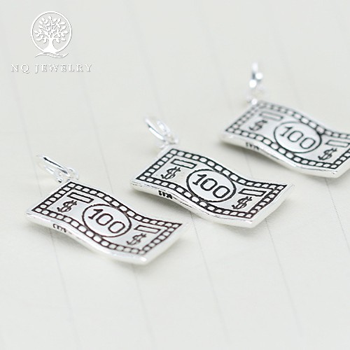 Charm bạc hình tờ 100$ đô la treo - NQ Jewelry