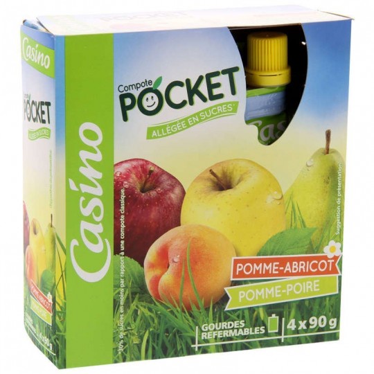 Mứt Táo Casino Hộp 4 Túi x 90g (Ít đường &lt;30%) Nhập Khẩu - Casino Compote Pocket Allégée en Sucres Pomme