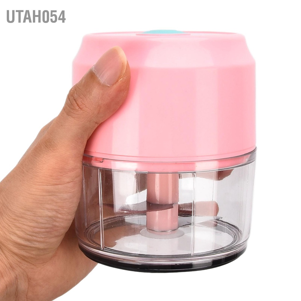 Utah054 Máy xay tỏi mini chạy điện Màu hồng hai lá Sạc USB không dây