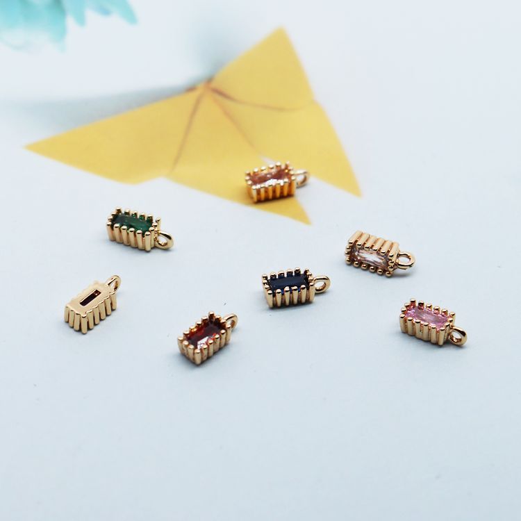 Mặt dây chuyền đá zircon vuông nhỏ màu vàng 18K DIY