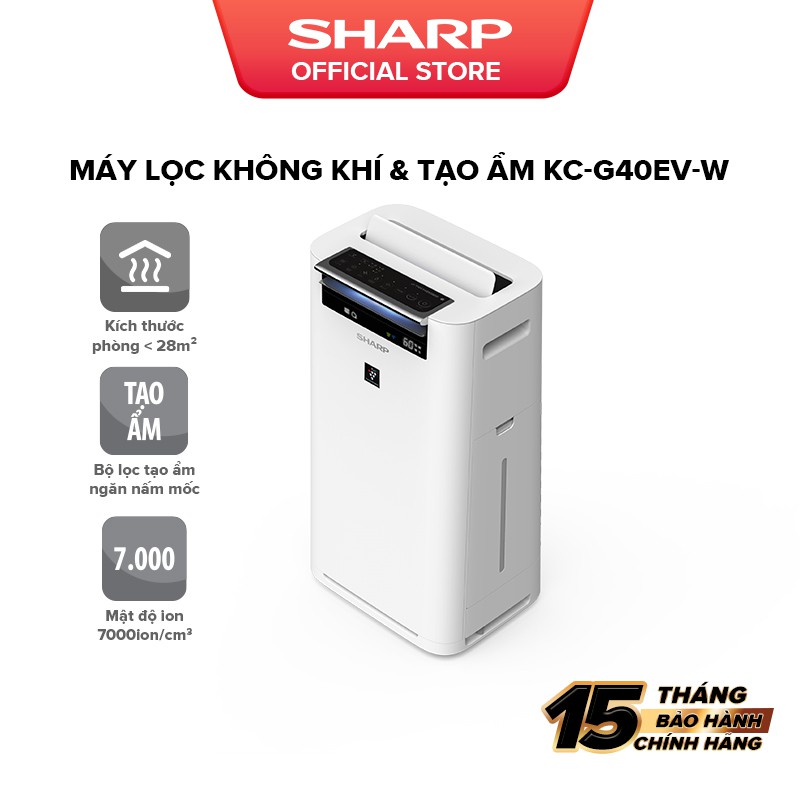 [Mã ELBAU7 giảm 7% đến 1TR]Máy Lọc Không Khí Tạo Ion, Lọc &amp; Tạo Ẩm Sharp KC-G40EV-W Inverter BH 12 Tháng