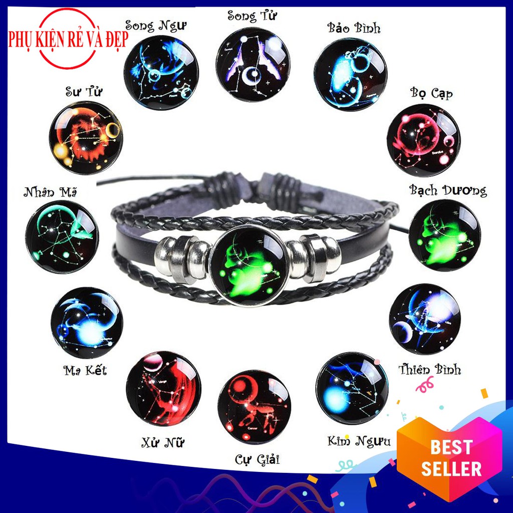 [Freeship đơn 50k] Vòng Tay 12 Cung Hoàng Đạo mặt đá cực xinh