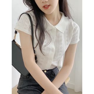 Áo cổ polo chất len lỗ cúc ngực - trắng sa334 1994closet