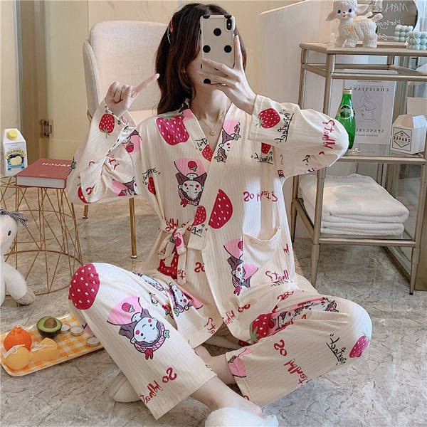 Bộ Đồ Ngủ Kimono Tay Dài Dáng Rộng Bằng Vải Cotton Phong Cách Nhật Bản Dễ Thương Dành Cho Nữ | BigBuy360 - bigbuy360.vn