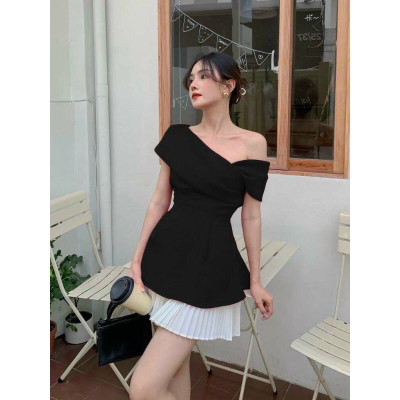 SET ÁO LỆCH VAI KÈM CHÂN VÁY XẾP LI | BigBuy360 - bigbuy360.vn