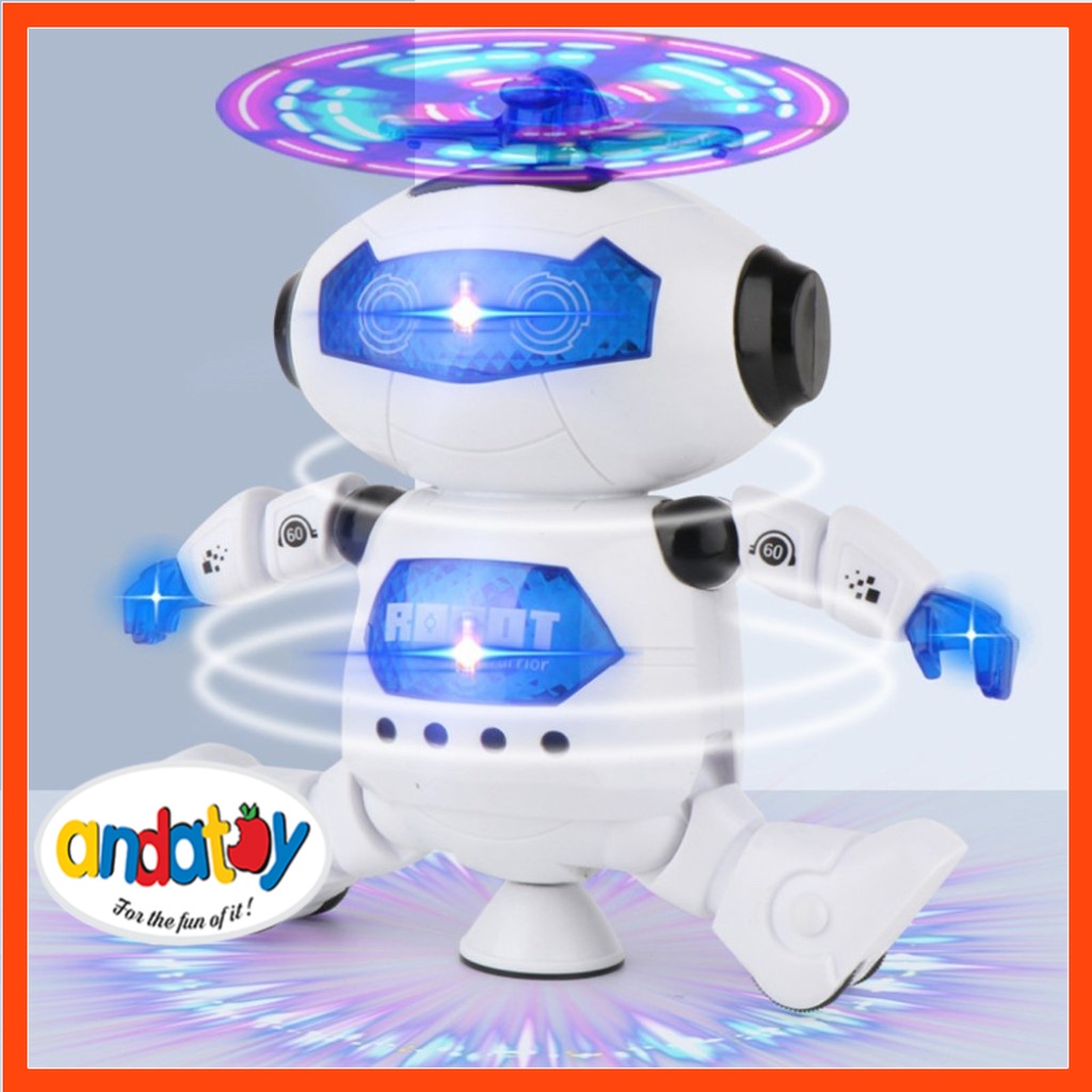 Đồ chơi robot nhảy múa xoay 360 độ có đèn và nhạc vui nhộn đồ chơi thông minh ANDATOY AD1025