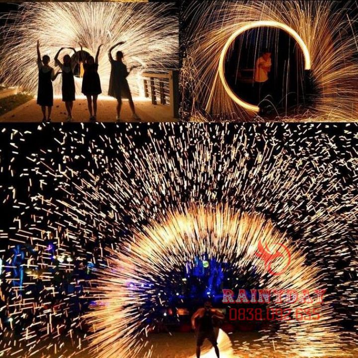 Pháo quay Bùi nhùi thép steel wool chơi tết cuộn 4 lớp 3.5m 11cm loại to phát sáng không nổ